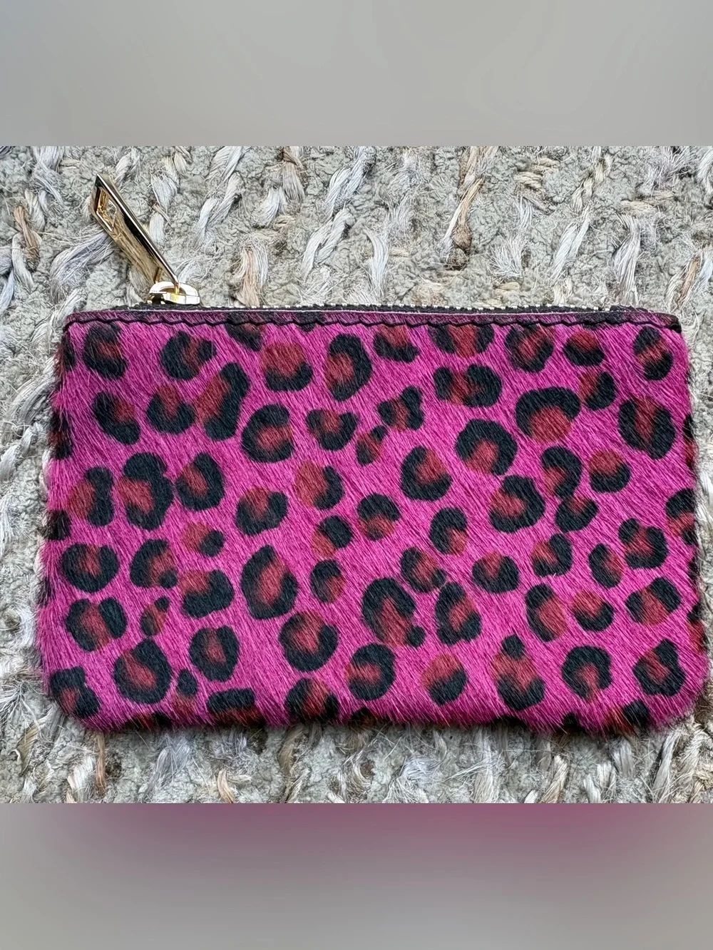 Leopard Print Pink Pony Hair Zip Pouch - Women's Clutch Italy Punk Rock